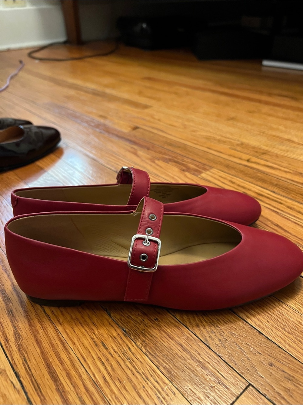Madewell Red Mary Jane Flats with Buckle Strap - Picture 7 of 8